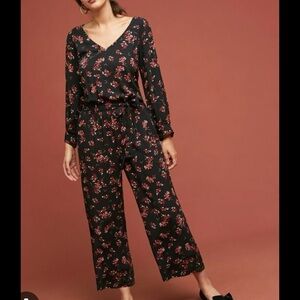 Anthropologie Jumpsuit Freddy Dark Moody Floral Long Sleeve Crop Wide Leg M